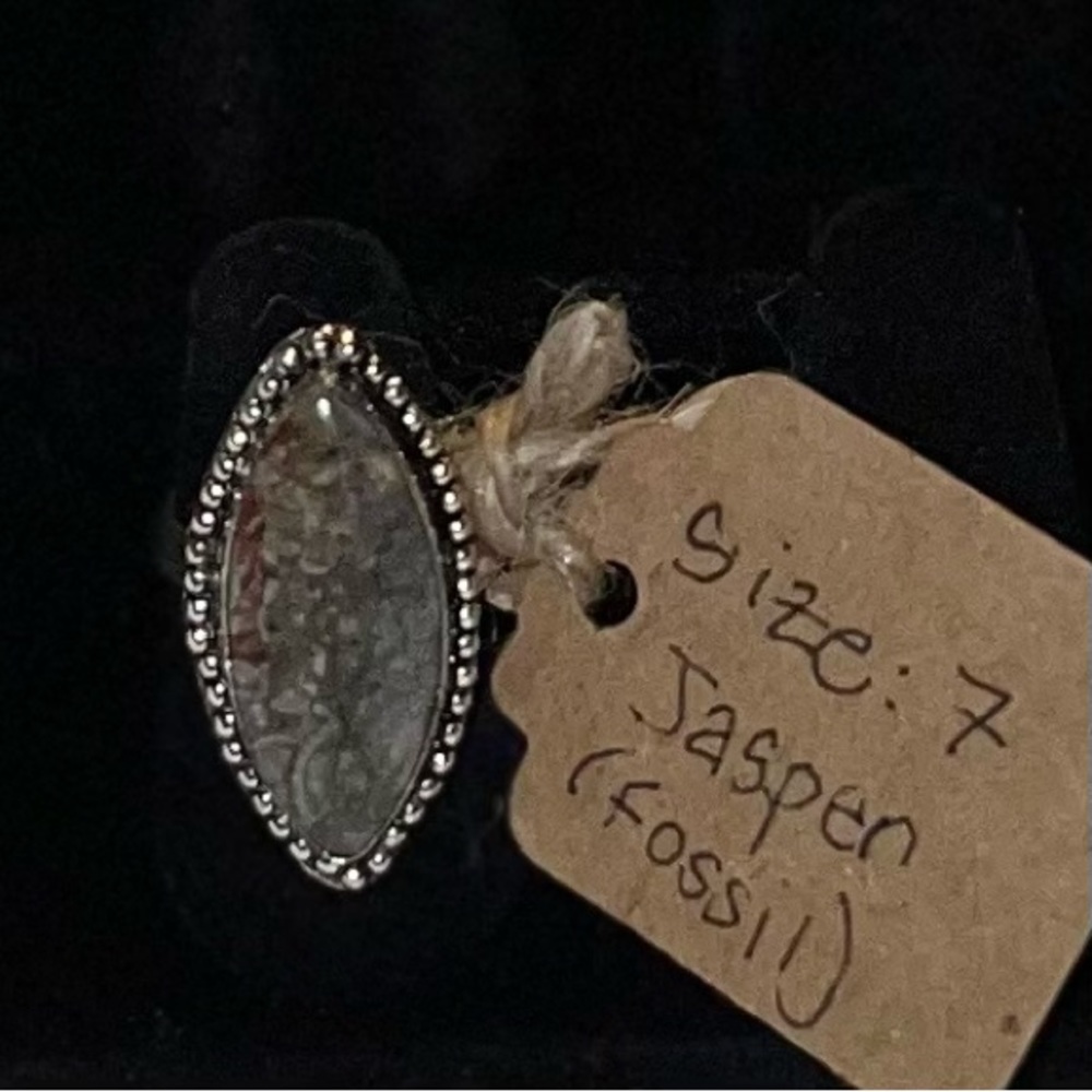 Handmade Natural Fossil Jasper Stone Boho Ring .925 Stamp Size: 7